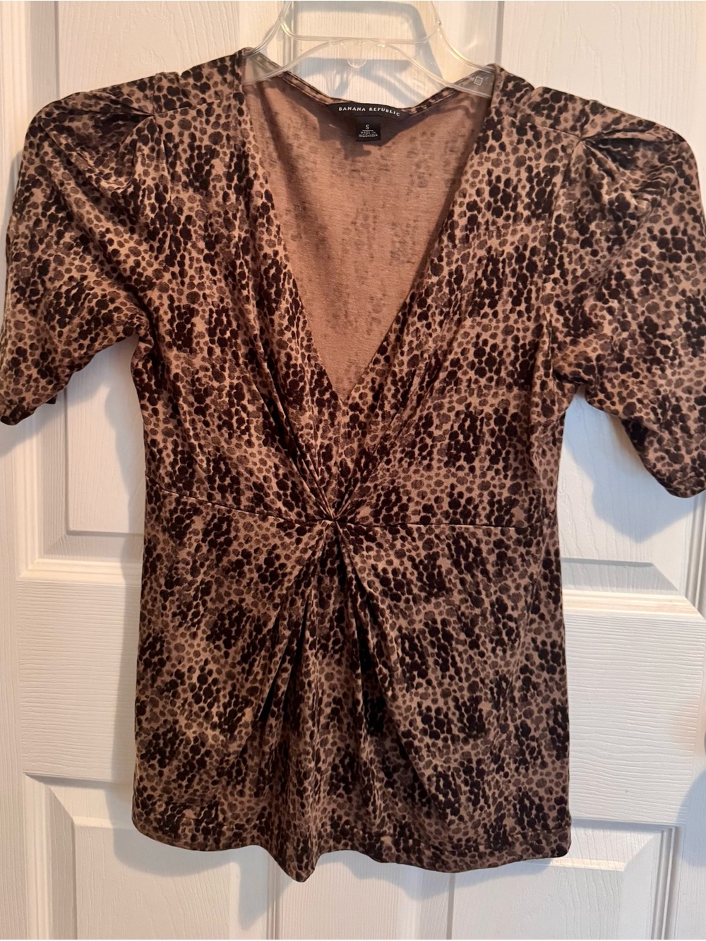 Banana Republic Brown and Black Animal Print Twist Front Blouse